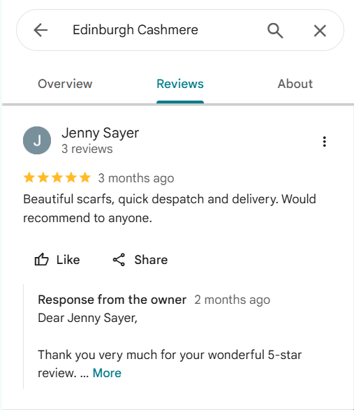 Edinburgh Cashmere parcel arriving internationally in the same condition as UK domestic orders